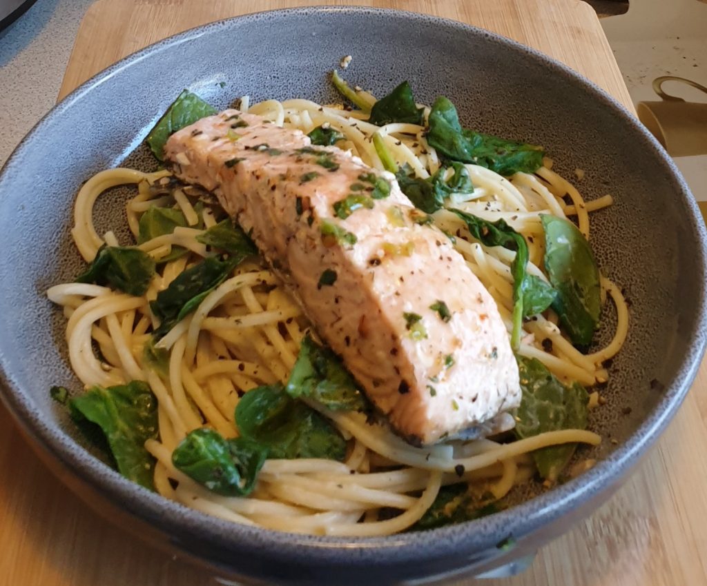 Salmon pasta with creamed Spinach - Feed Your Family for £20 a week